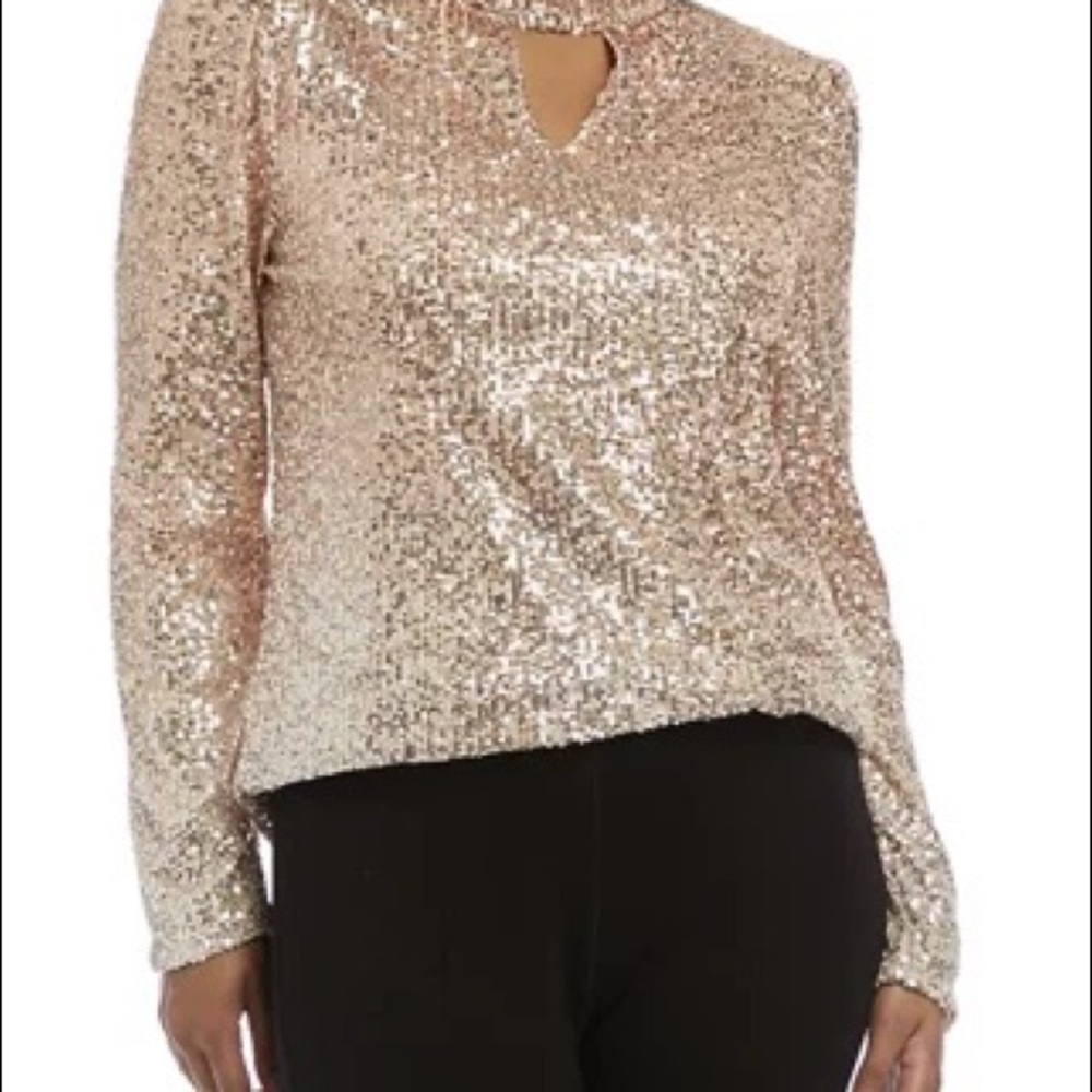 Cutout mock sparkly long sleeve shirt size small